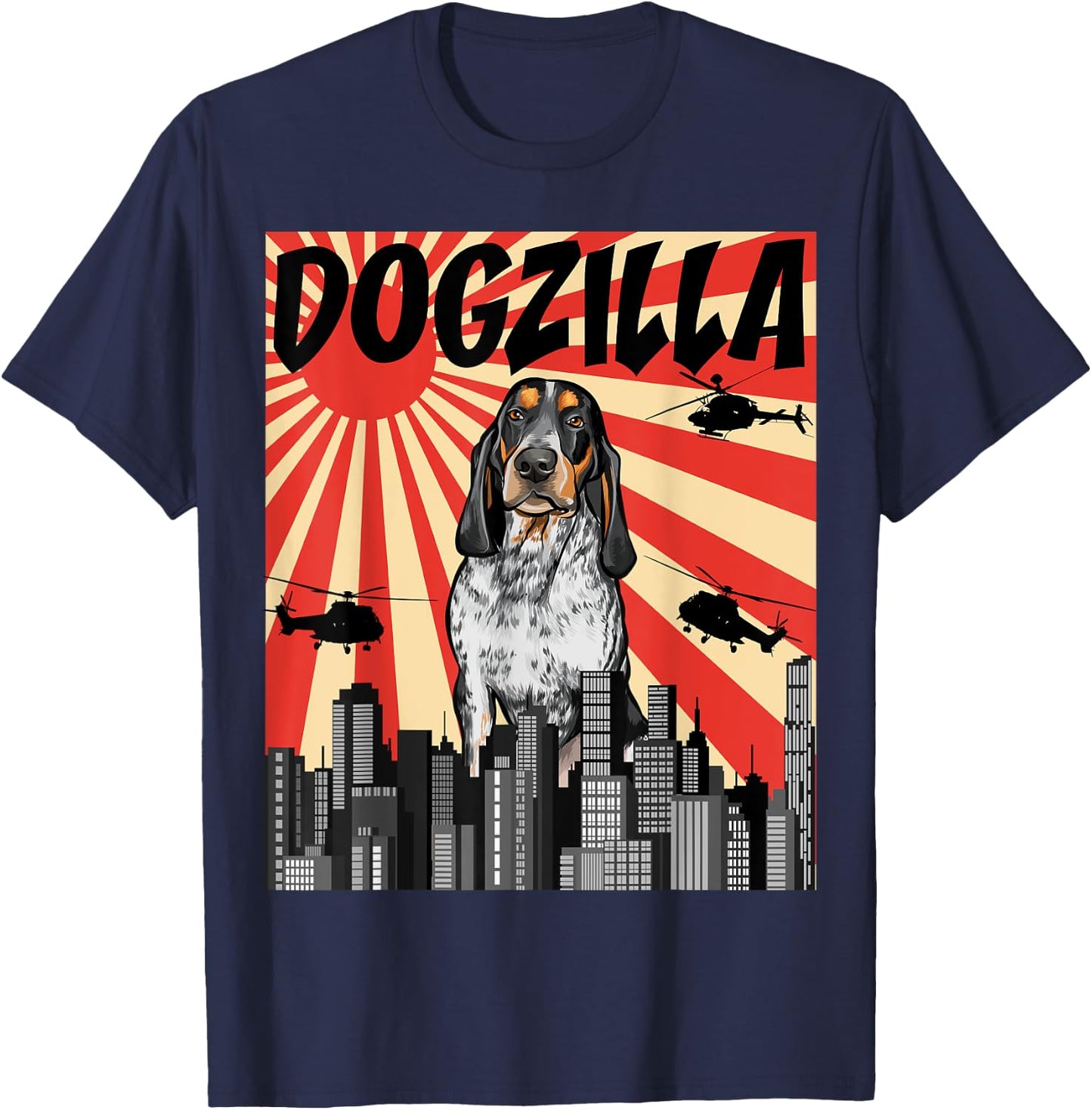 Funny Retro Japanese Dogzilla Bluetick Coonhound T-Shirt - T-Shirt | Navy