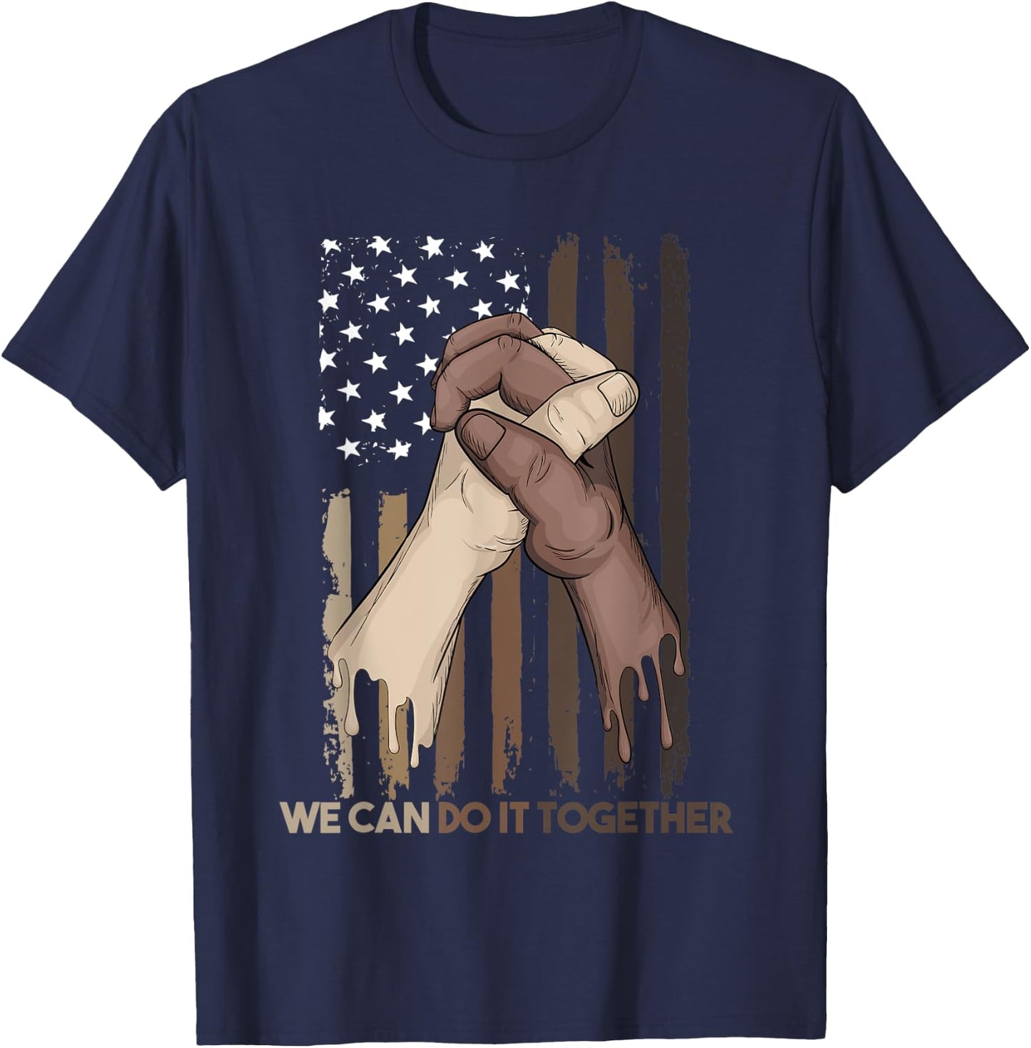 US Flag with Black & American Hands Black Lives Matter BLM T-Shirt - T-Shirt | Navy
