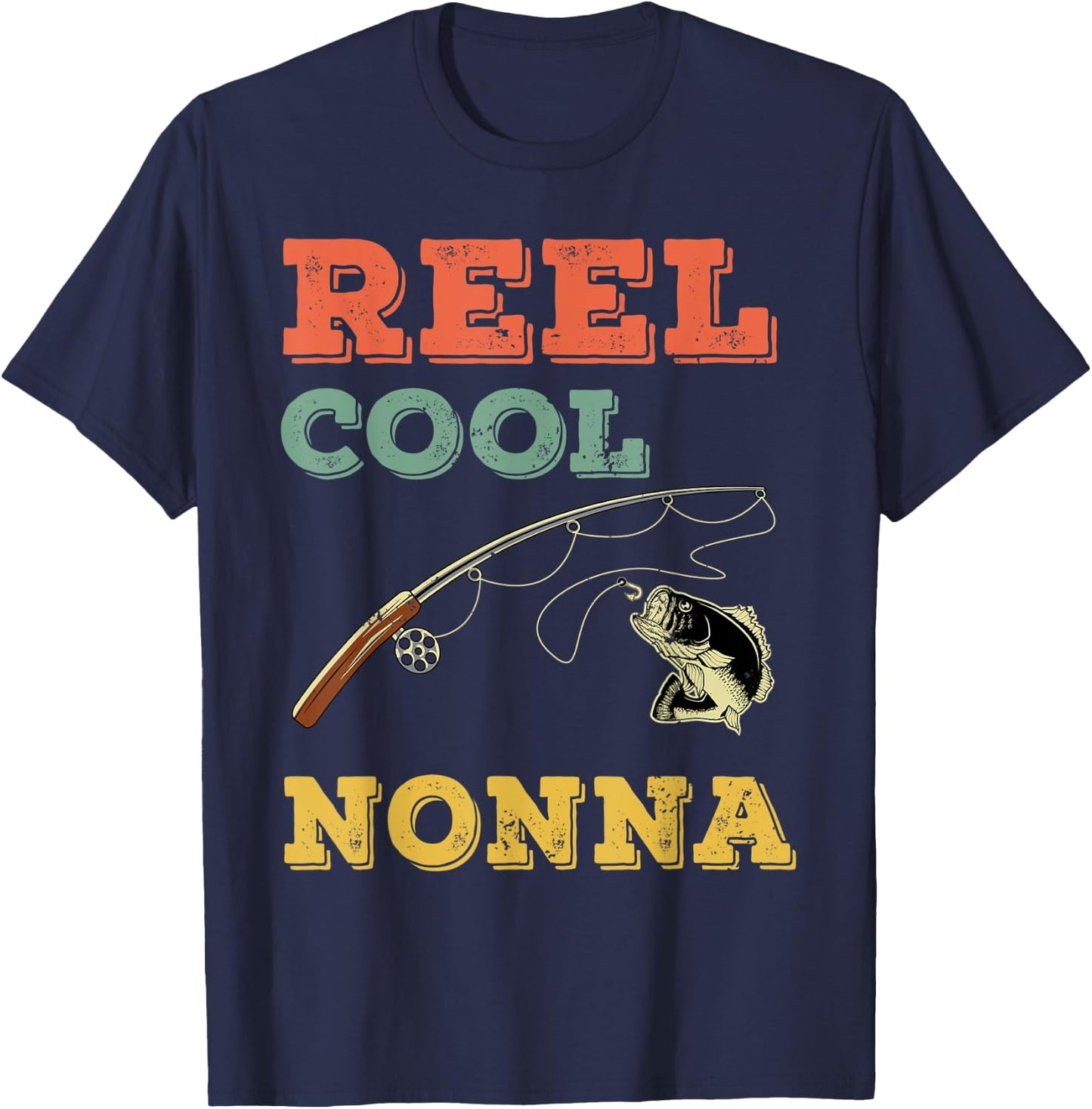 Reel Cool Fish Nonna Fisher Woman Grandma Bass Fishing T-Shirt - T-Shirt | Navy