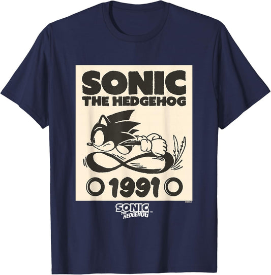Sonic The Hedgehog 1991 Epic Run Vintage Sketch T-Shirt - T-Shirt | Navy