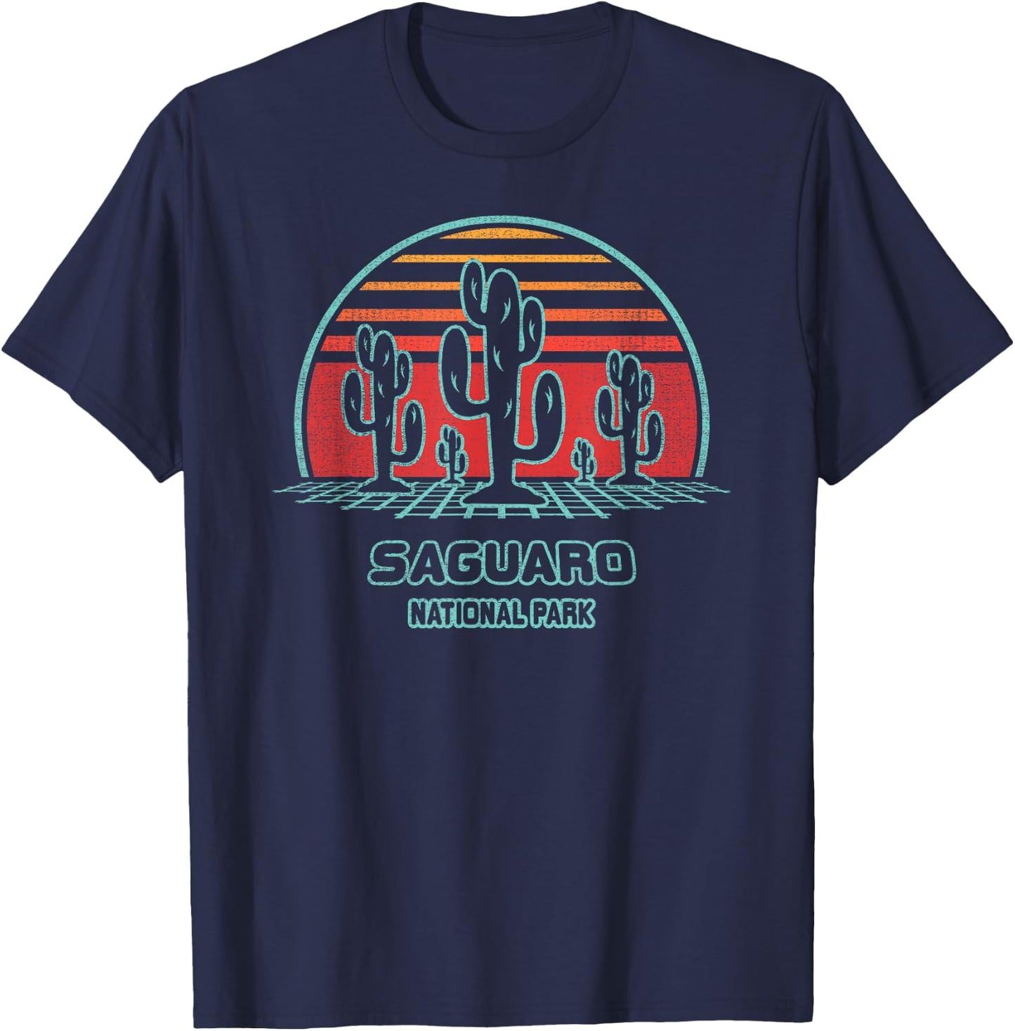 Saguaro National Park Retro Hiking Vintage 80s Style T-Shirt - T-Shirt | Navy