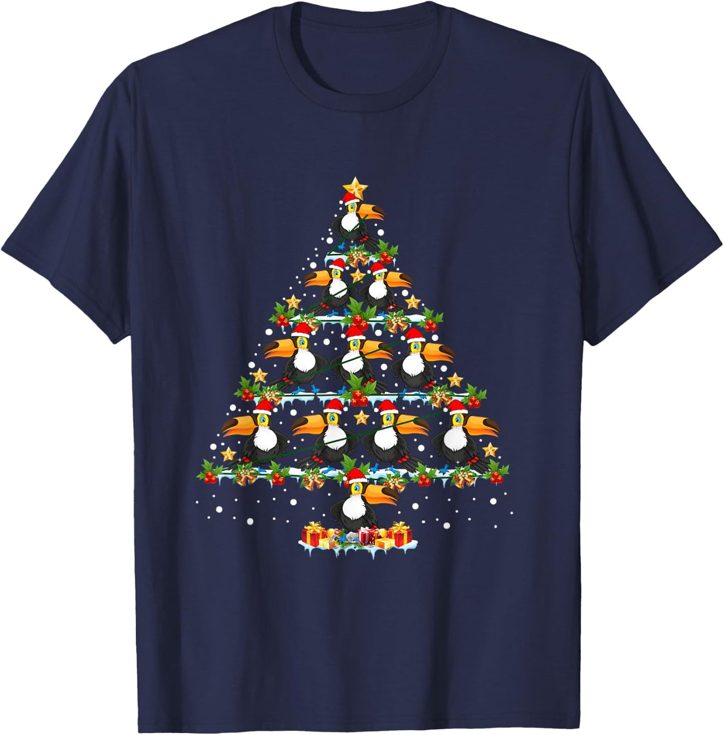 Toucan Bird Lover Xmas Tree Santa Hat Toucan Christmas Tree T-Shirt - T-Shirt | Navy