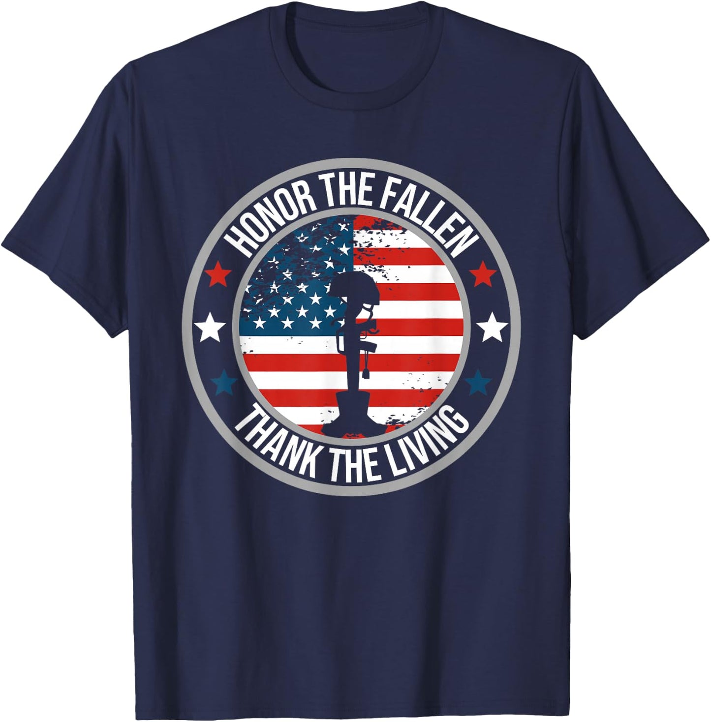 Honor The Fallen Thank The Living Memorial Day Veteran Flag T-Shirt - T-Shirt | Navy