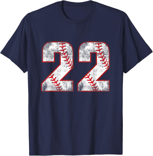 Vintage Baseball 22 Jersey Number T-Shirt - T-Shirt | Navy