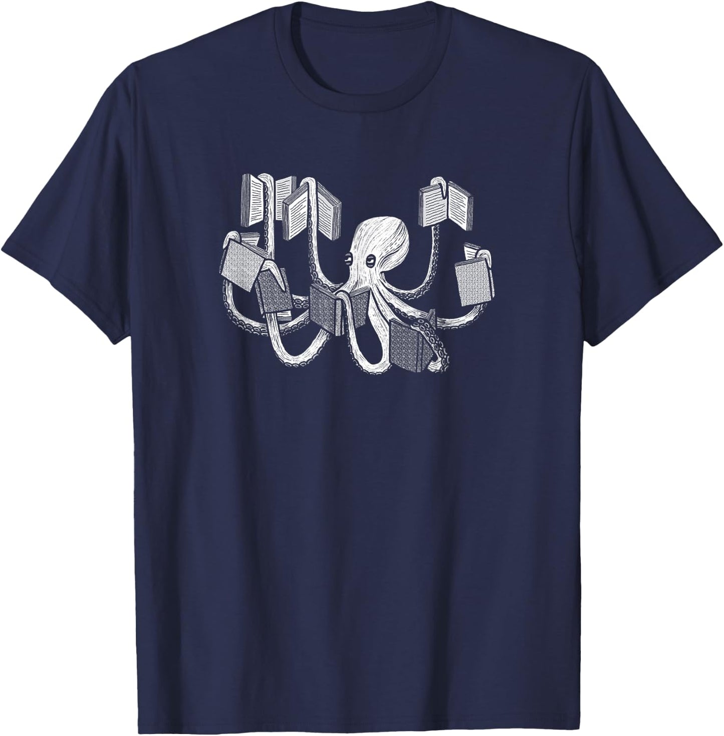 Animal Readers Armed With Knowledge - Book Loving Octopus Librarian Art T-Shirt - T-Shirt | Navy
