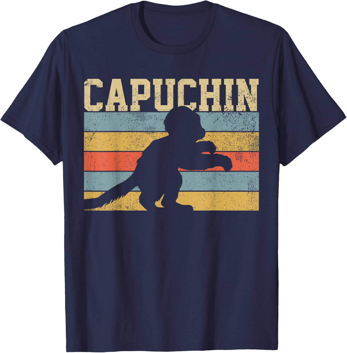 Capuchin Monkey Vintage Retro T-Shirt - T-Shirt | Navy