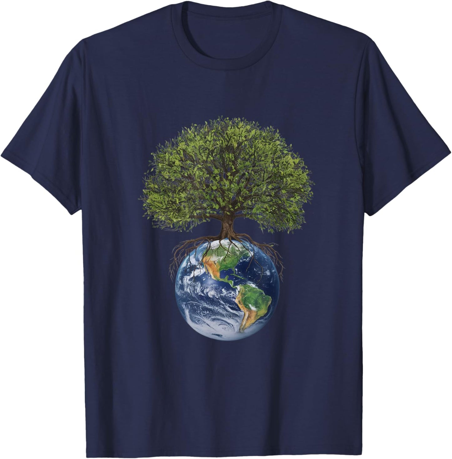 Earth and Tree Environmental Awareness Sustainability Design T-Shirt - T-Shirt | Navy
