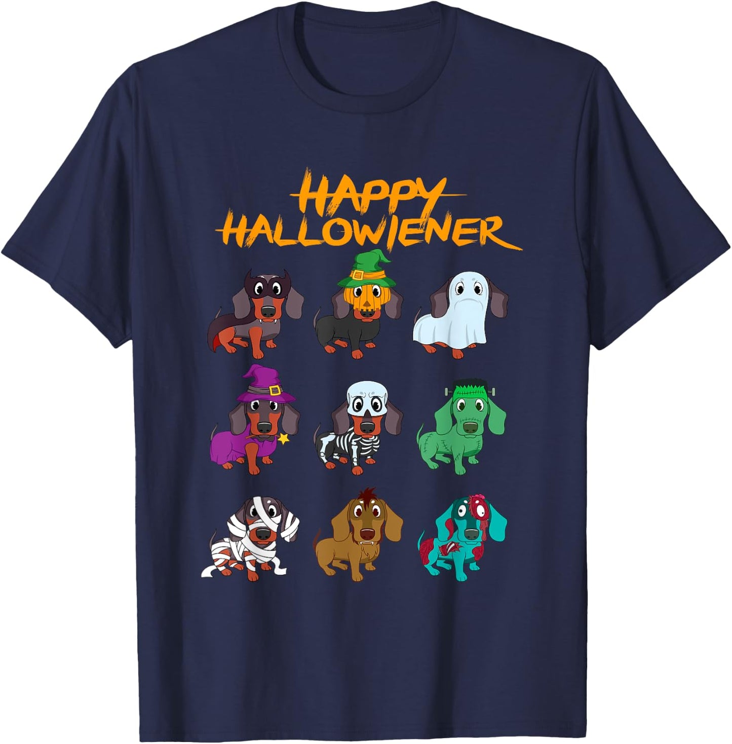 Happy Hallowiener Funny Halloween Daschund Weiner Dog Gift Women Kids T-Shirt - T-Shirt | Navy