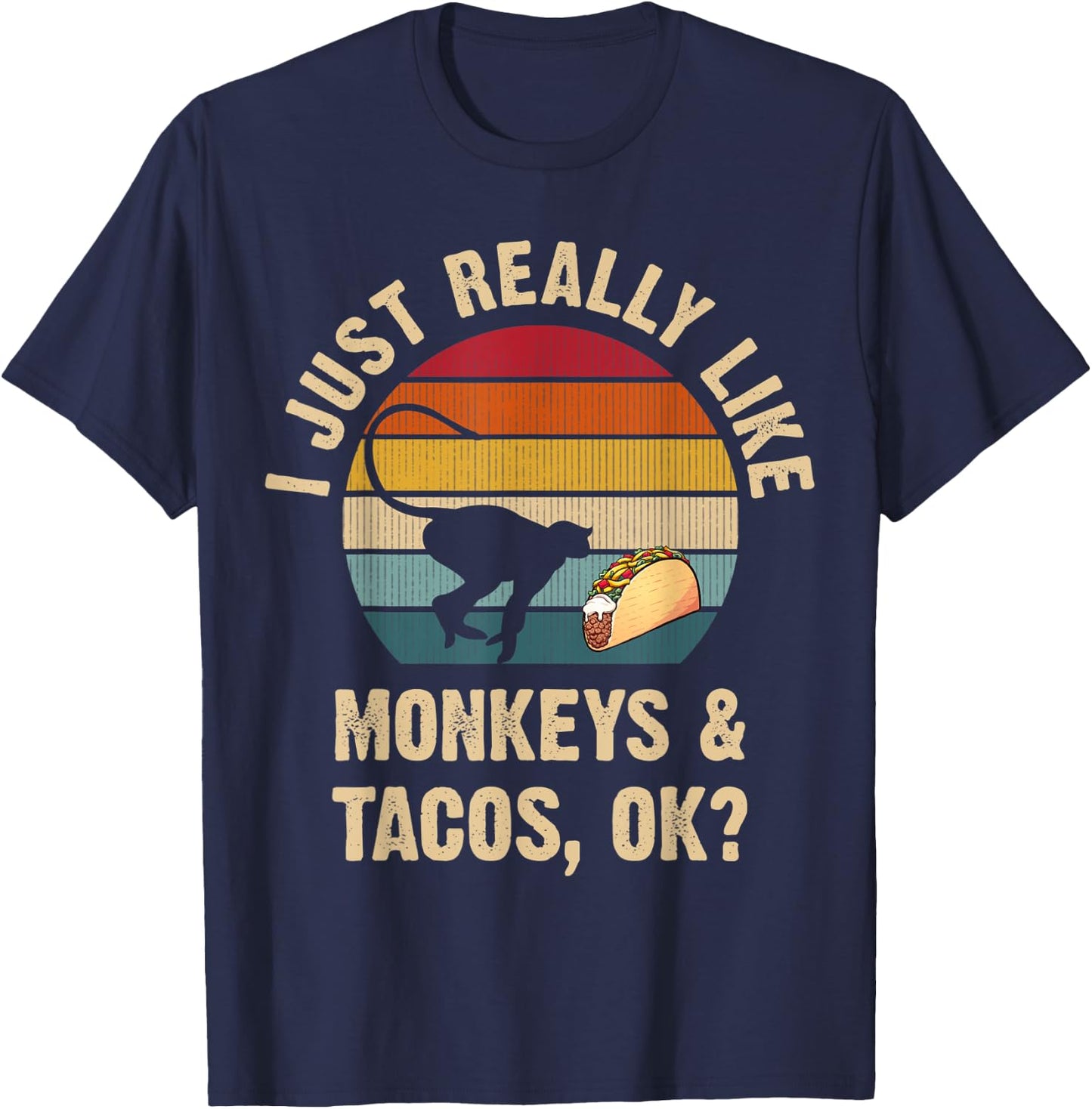 Monkeys and Tacos lover Cinco de mayo Taco Tuesday Cute T-Shirt - T-Shirt | Navy