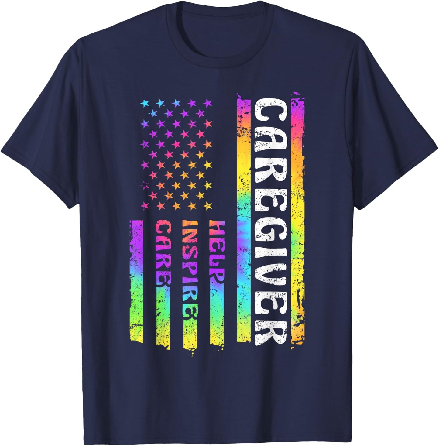 Caregiver Appreciation American Watercolor Flag Help Inspire T-Shirt - T-Shirt | Navy