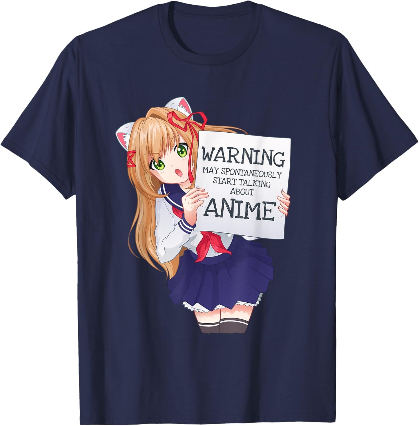 Kawaii Cute Spontaneously Talking Anime Girl Otaku Japanese T-Shirt - T-Shirt | Navy