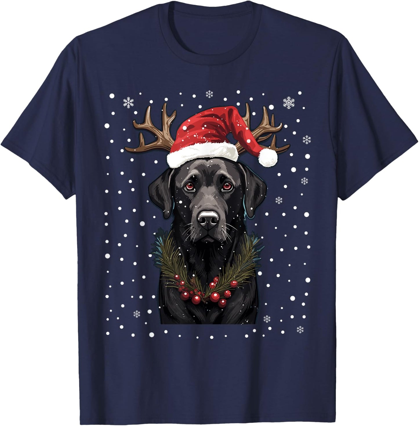 Black Labrador Christmas Lights Santa Hat Xmas Pajama T-Shirt - T-Shirt | Navy
