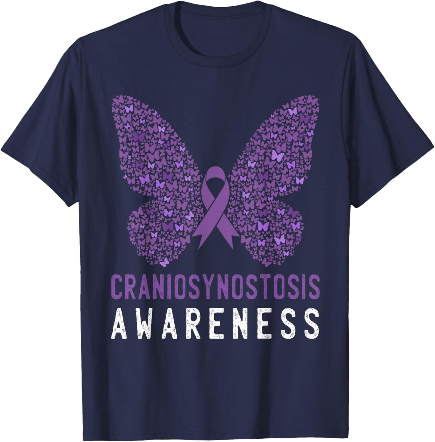 Butterfly Craniosynostosis Awareness Purple Ribbon Support T-Shirt - T-Shirt | Navy