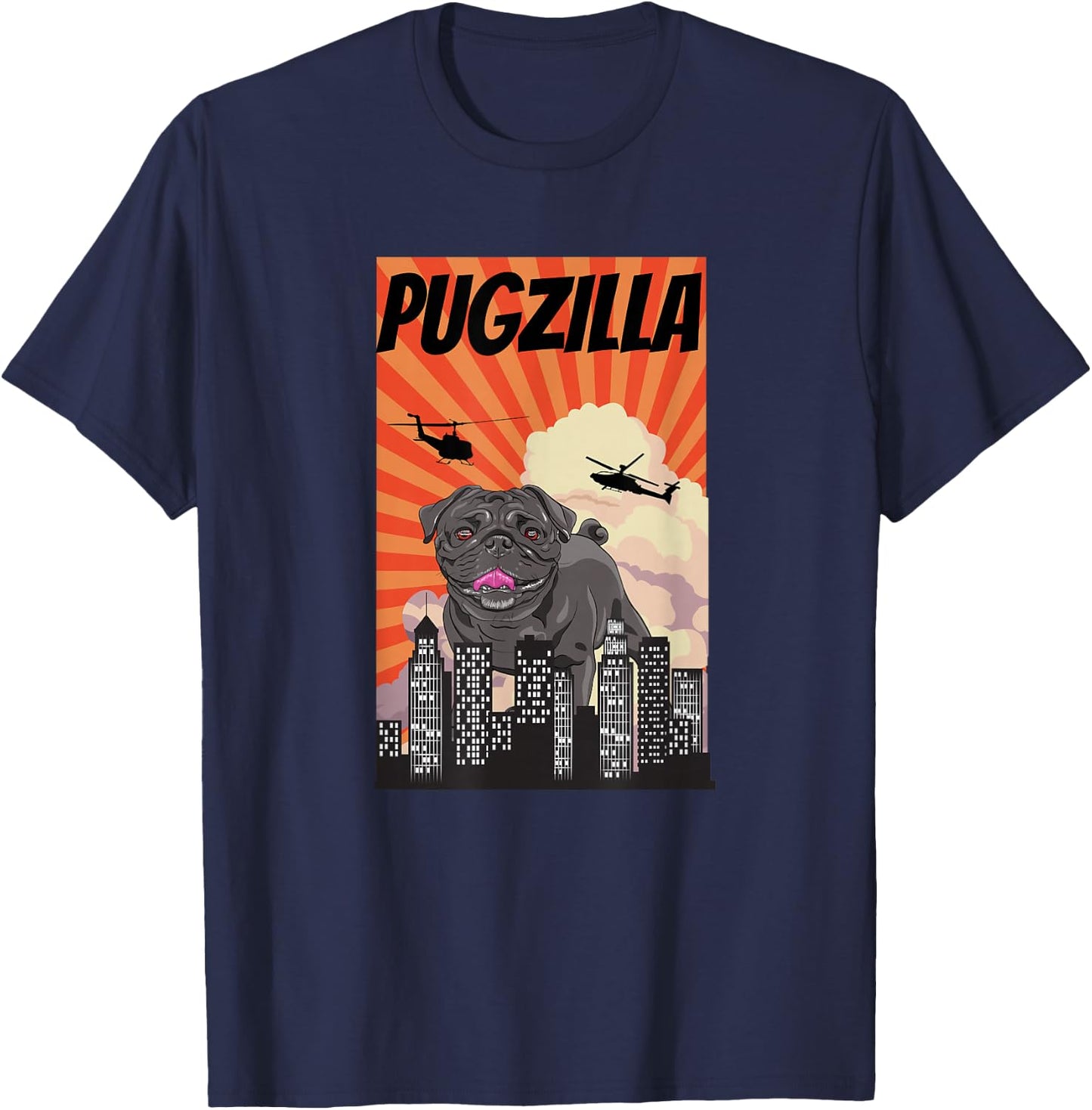 Pawsitive Inspirations Black Pug Pugzilla Owner Graphic T-Shirt - T-Shirt | Navy