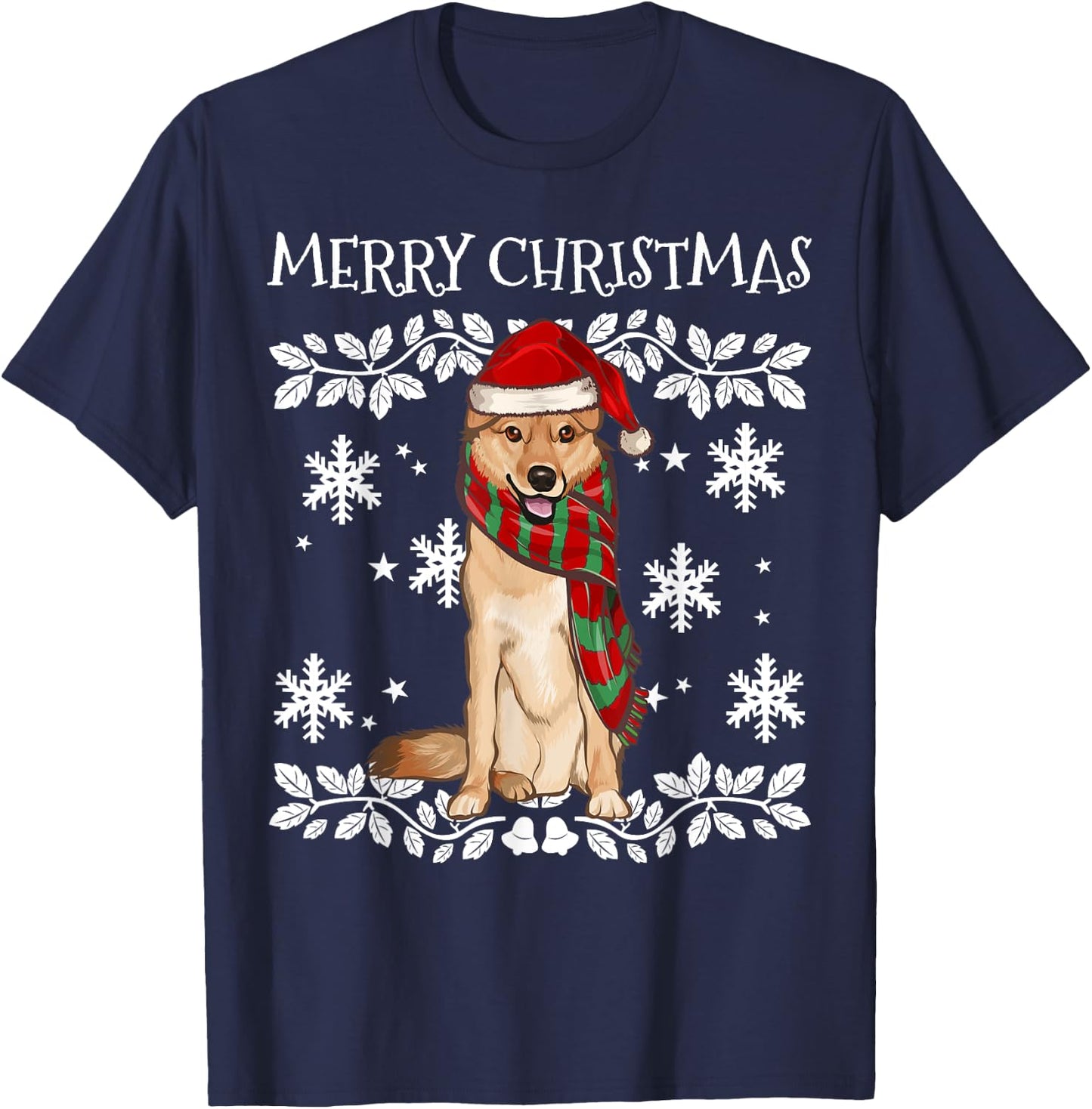 Merry Christmas Ornament Finnish Spitz Xmas Santa T-Shirt - T-Shirt | Navy