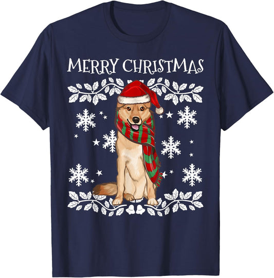 Merry Christmas Ornament Finnish Spitz Xmas Santa T-Shirt - T-Shirt | Navy