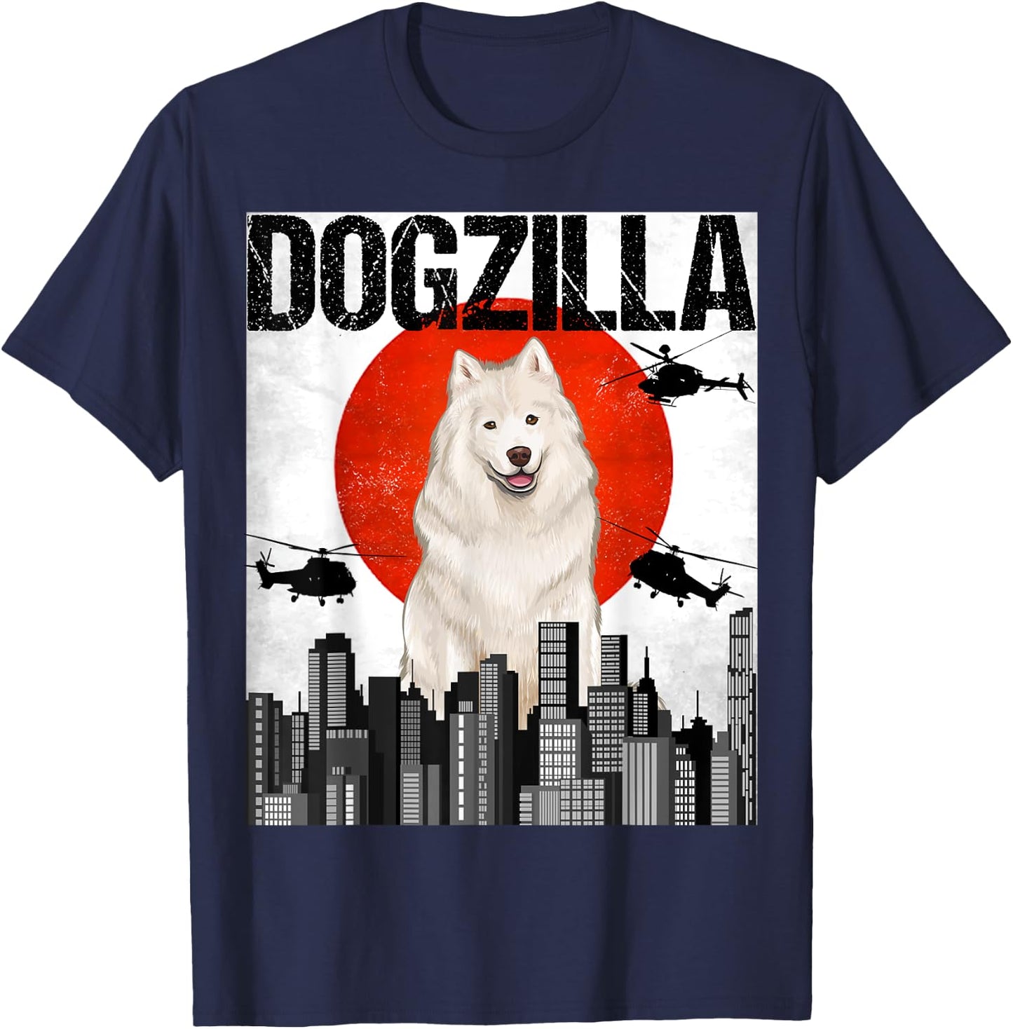Funny Vintage Japanese Dogzilla Samoyed T-Shirt - T-Shirt | Navy