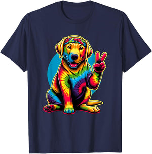 Peace Sign Tie Dye Labrador Retriever dog T-Shirt - T-Shirt | Navy
