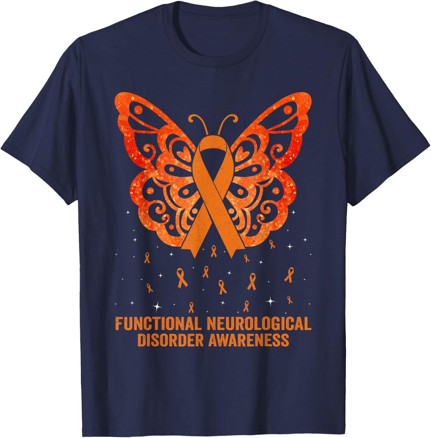 Functional Neurological Disorder Awareness Orange Butterfly T-Shirt - T-Shirt | Navy