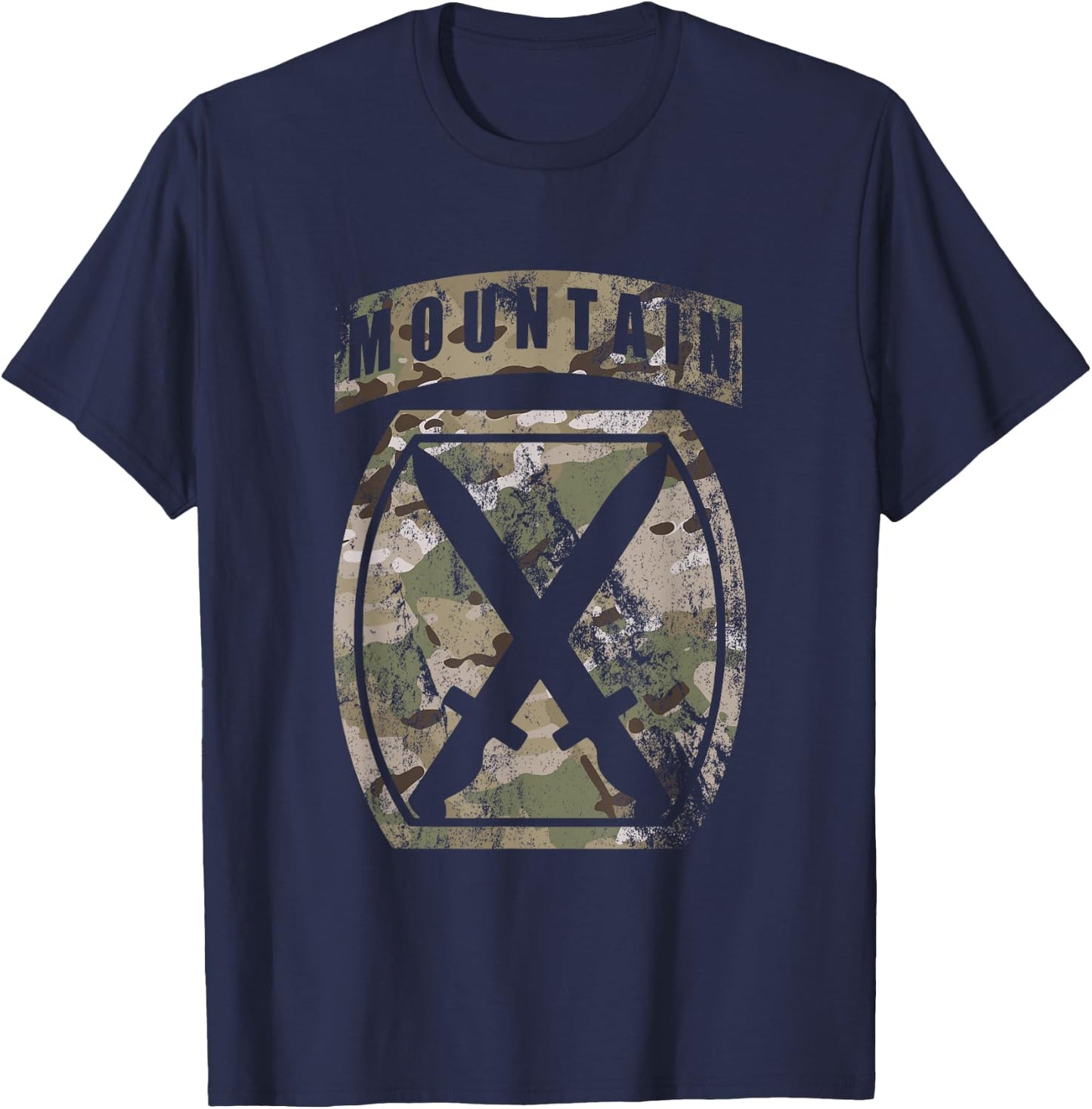 10th Mountain Division Patch - 10th MTN OCP Multicam Camo T-Shirt - T-Shirt | Navy