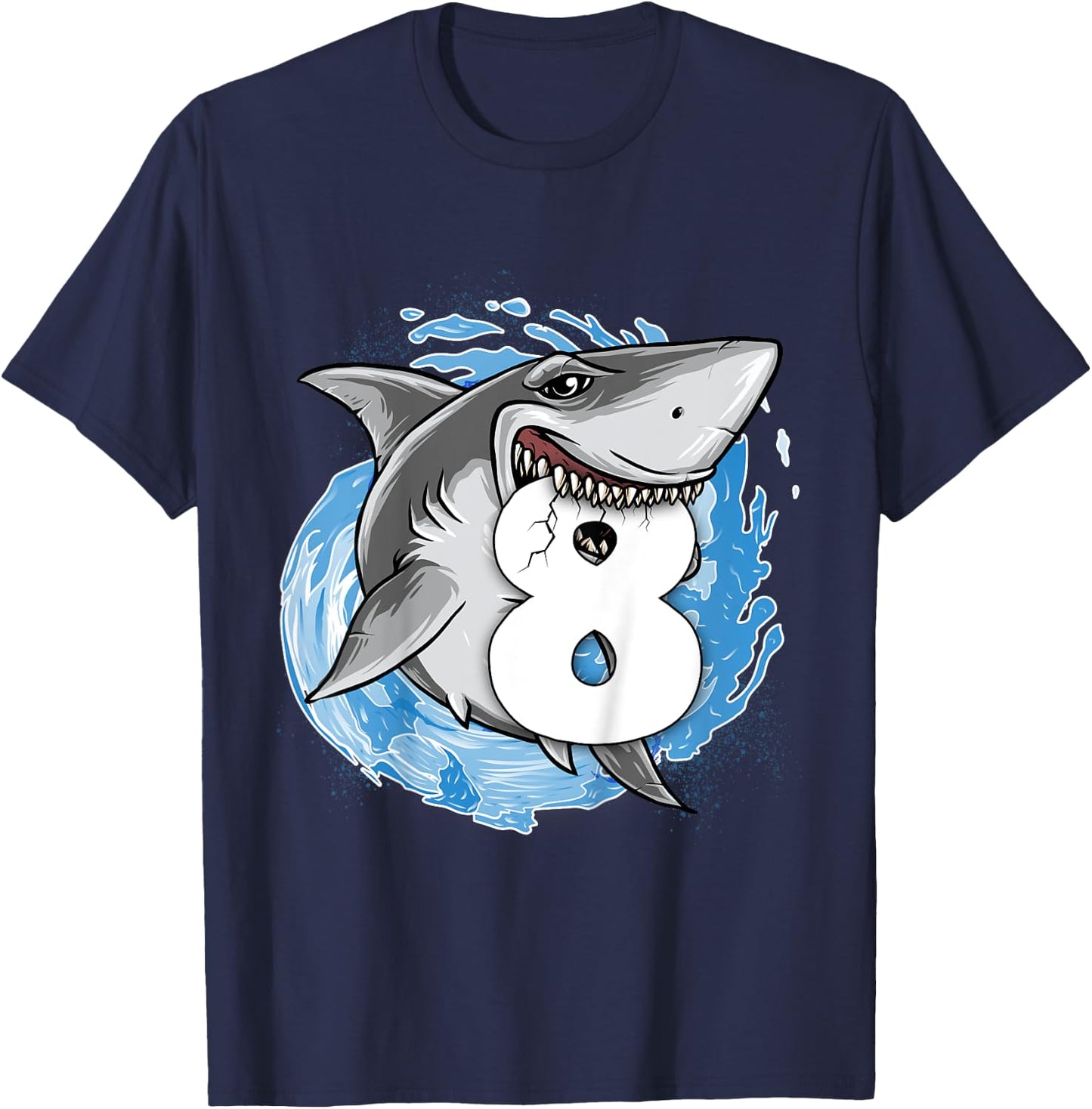 Kids Shark 8th Birthday Boy 8 year old Shark Theme Party 8 Shark T-Shirt - T-Shirt | Navy