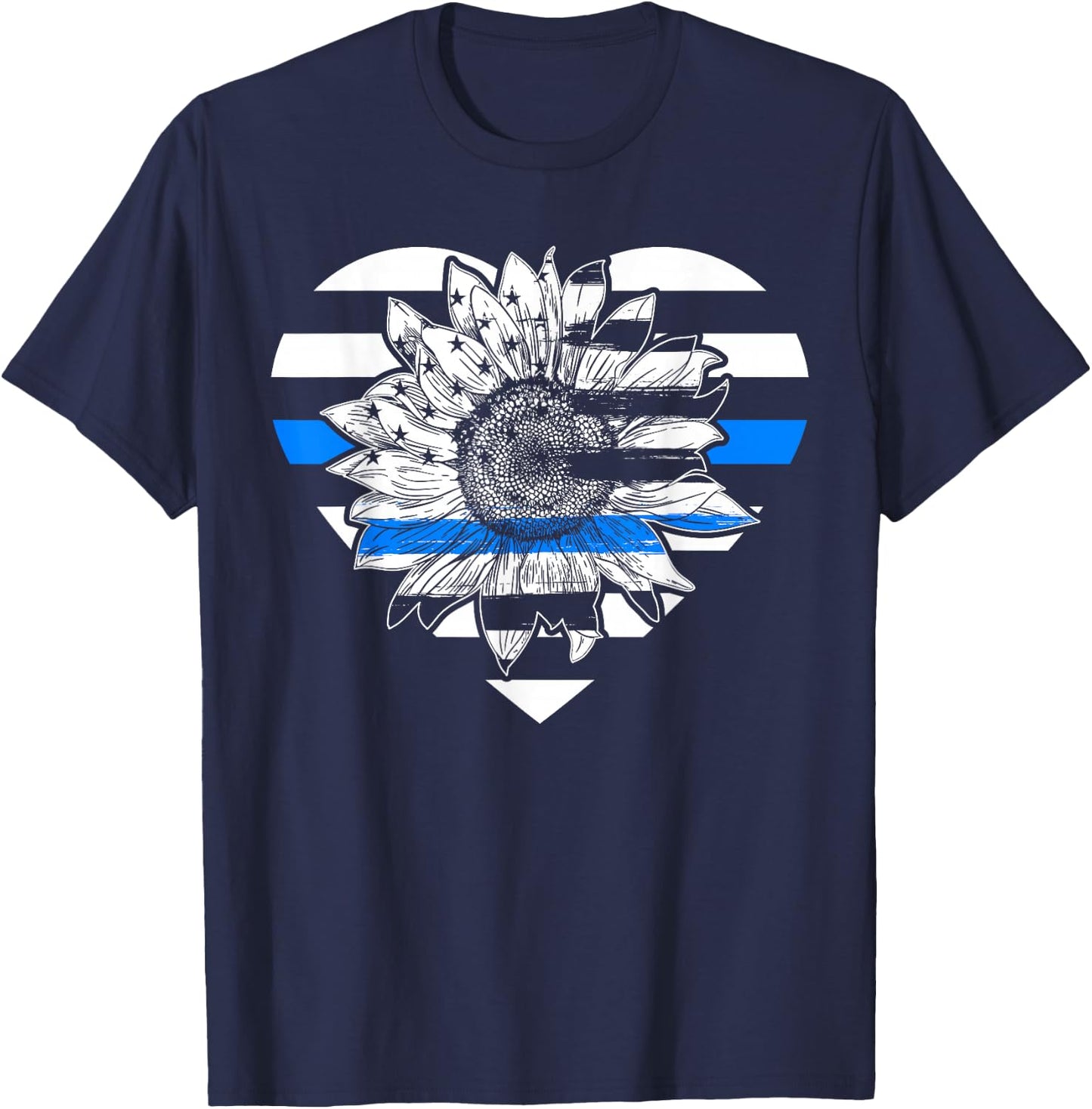 Thin Blue Line Sunflower Law Enforcement Police Officer Cop T-Shirt - T-Shirt | Navy