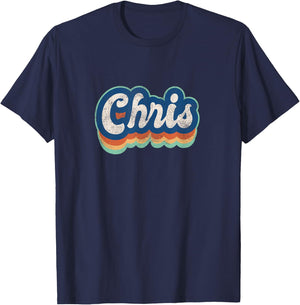 Chris First Name Boy Vintage Style 70s 80s Personalized T-Shirt - T-Shirt | Navy