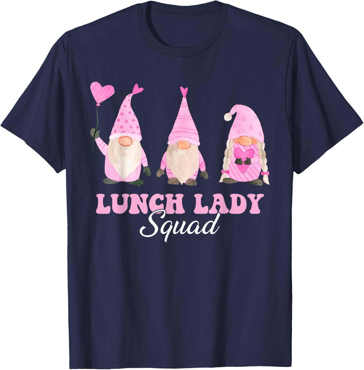 Lunch Lady Teacher Squad Valentines Day Gnomes Holding Heart T-Shirt - T-Shirt | Navy