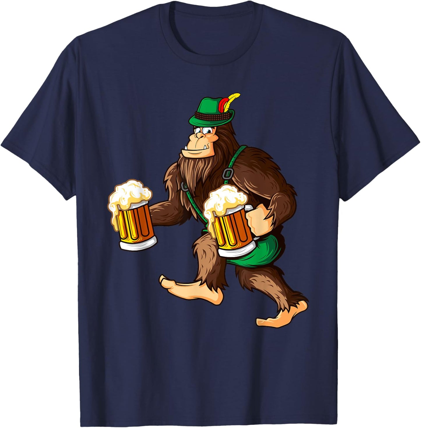 Funny Bigfoot Lederhosen Prost Beer Mug Beerfest Oktoberfest T-Shirt - T-Shirt | Navy