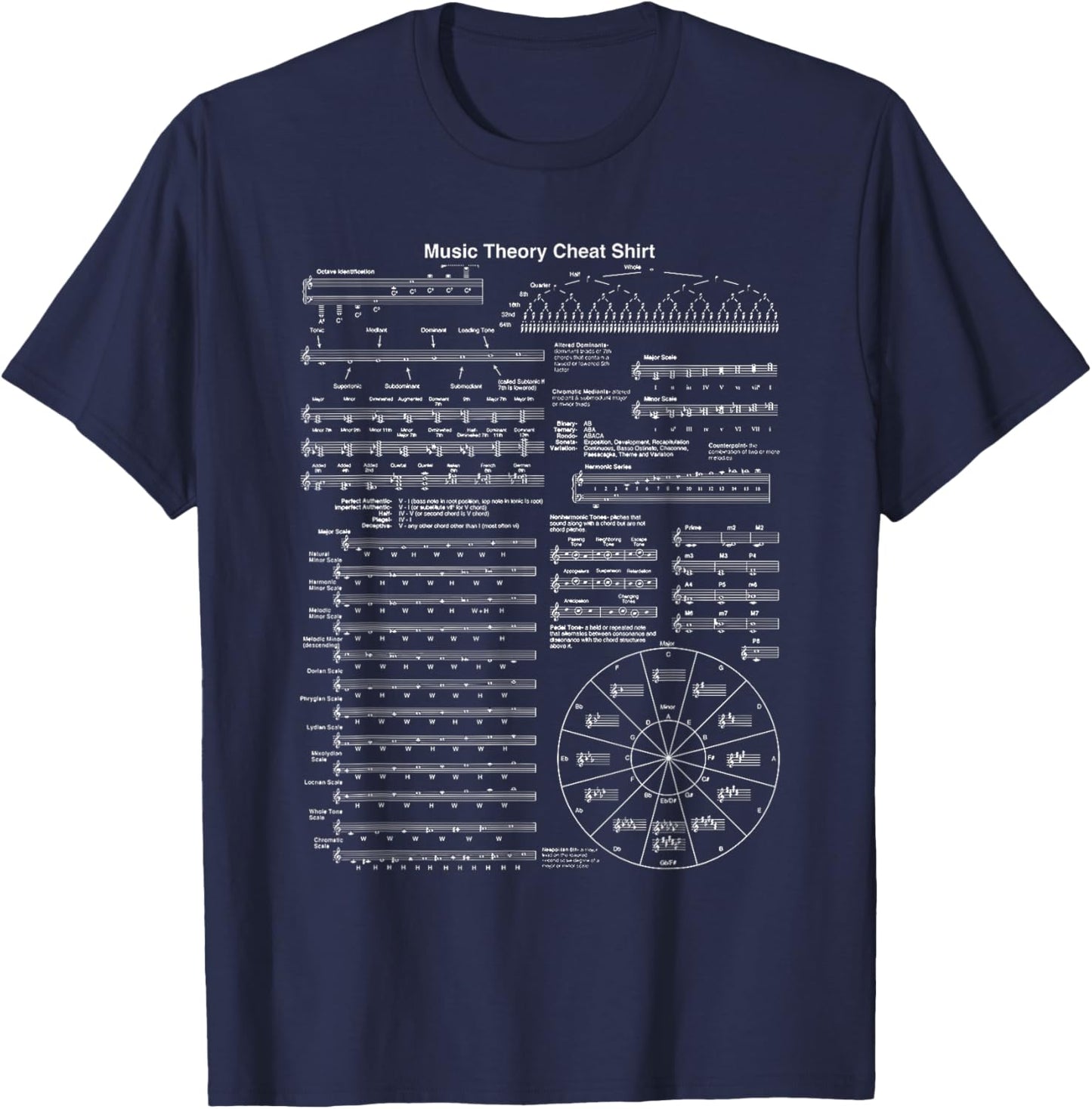 Music Theory Cheat Sheets Music Note Music Teacher Musician T-Shirt - T-Shirt | Navy