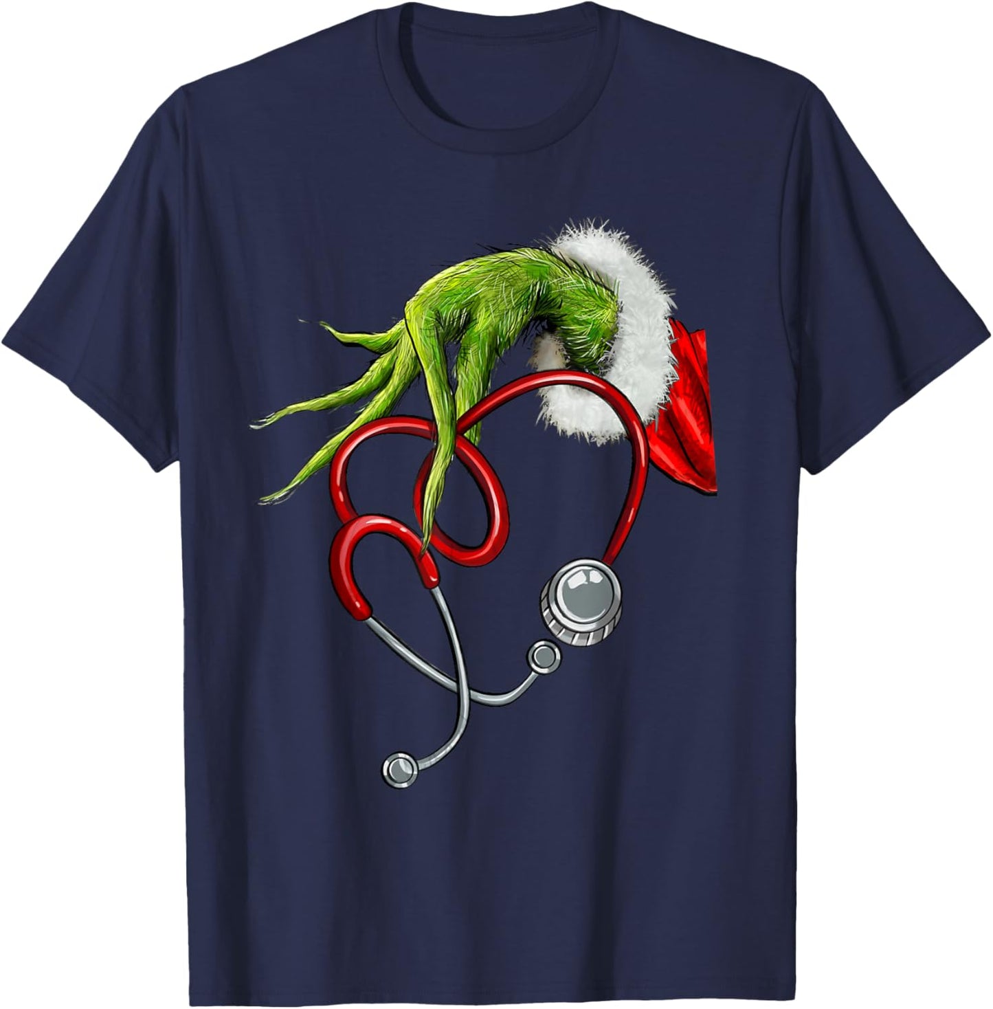Nurse Funny Merry Christmas Stethoscope Nursing Xmas Pajamas T-Shirt - T-Shirt | Navy