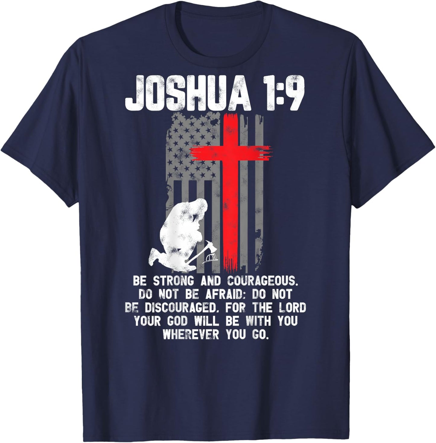 Thin Red Line Firefighter Cross Bible Verse Christian T-Shirt - T-Shirt | Navy
