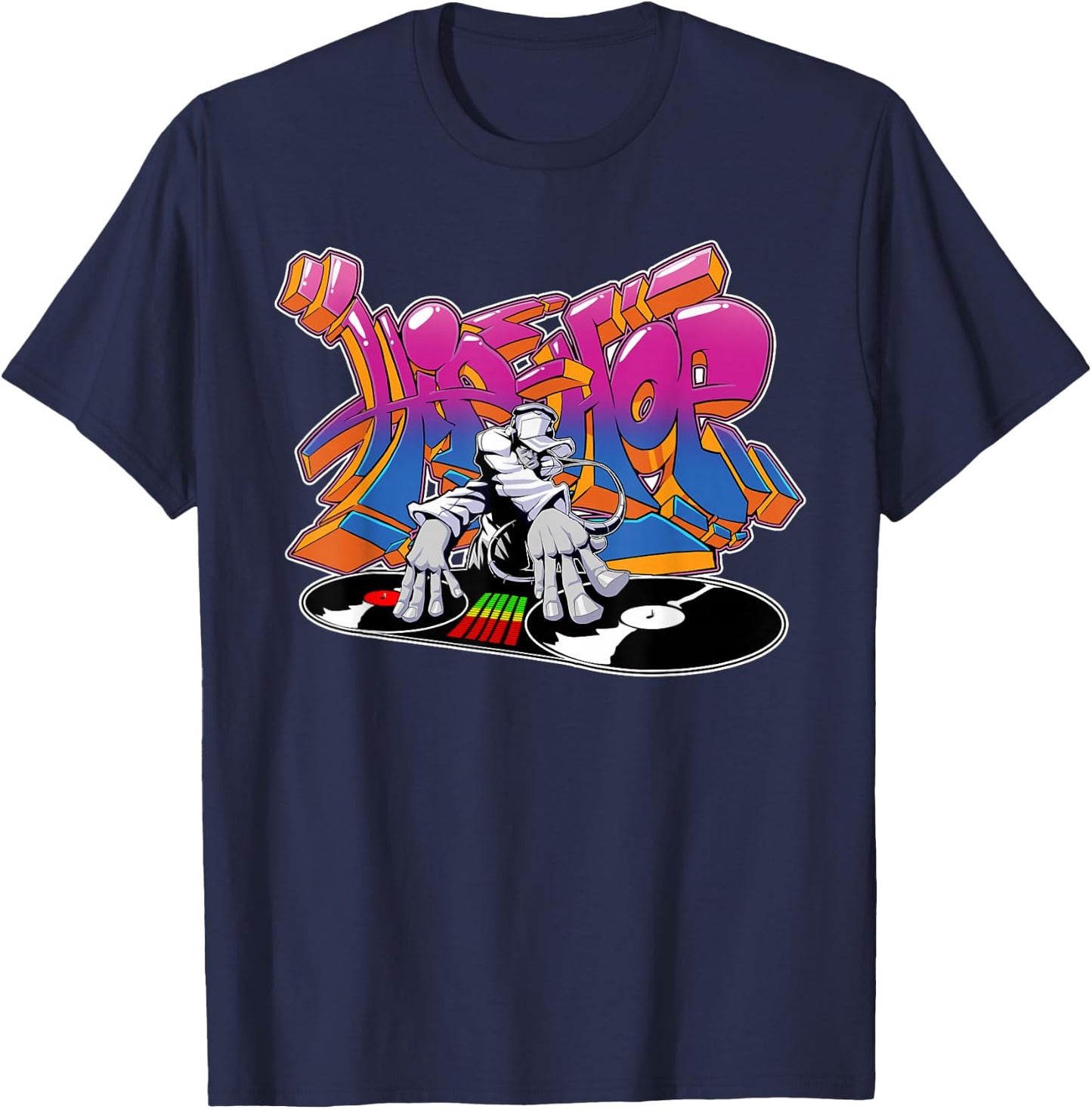 Old School 80s HipHop DJ Graffiti T-Shirt - T-Shirt | Navy