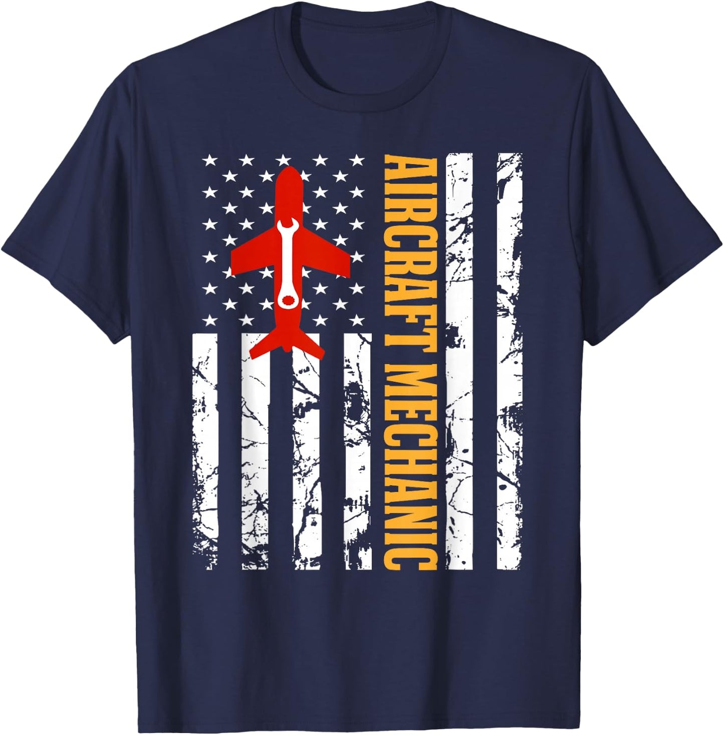 Aircraft Mechanic USA Flag Airplane Technician Aviation Gift T-Shirt - T-Shirt | Navy