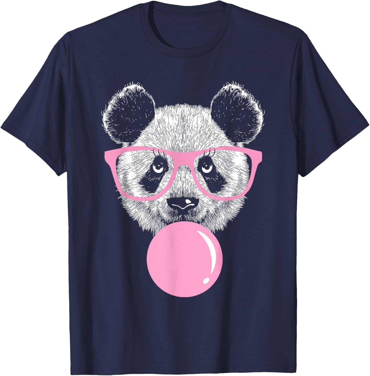 Cool Panda Face Eating Gum And Makes A Bubble Cute Panda T-Shirt - T-Shirt | Navy