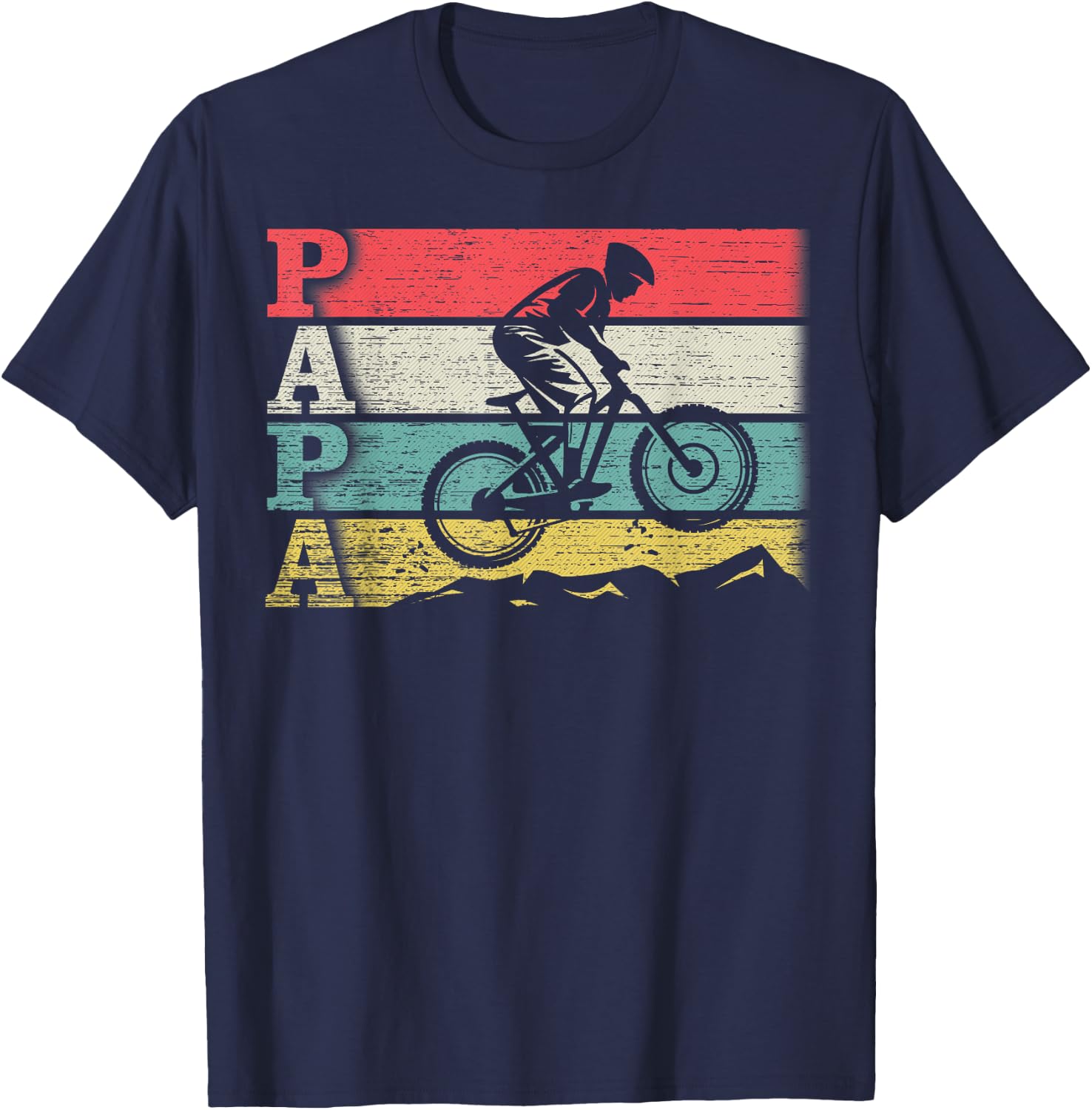 Vintage Retro Cycling Papa Mountain Biking Rider Silhouette T-Shirt - T-Shirt | Navy
