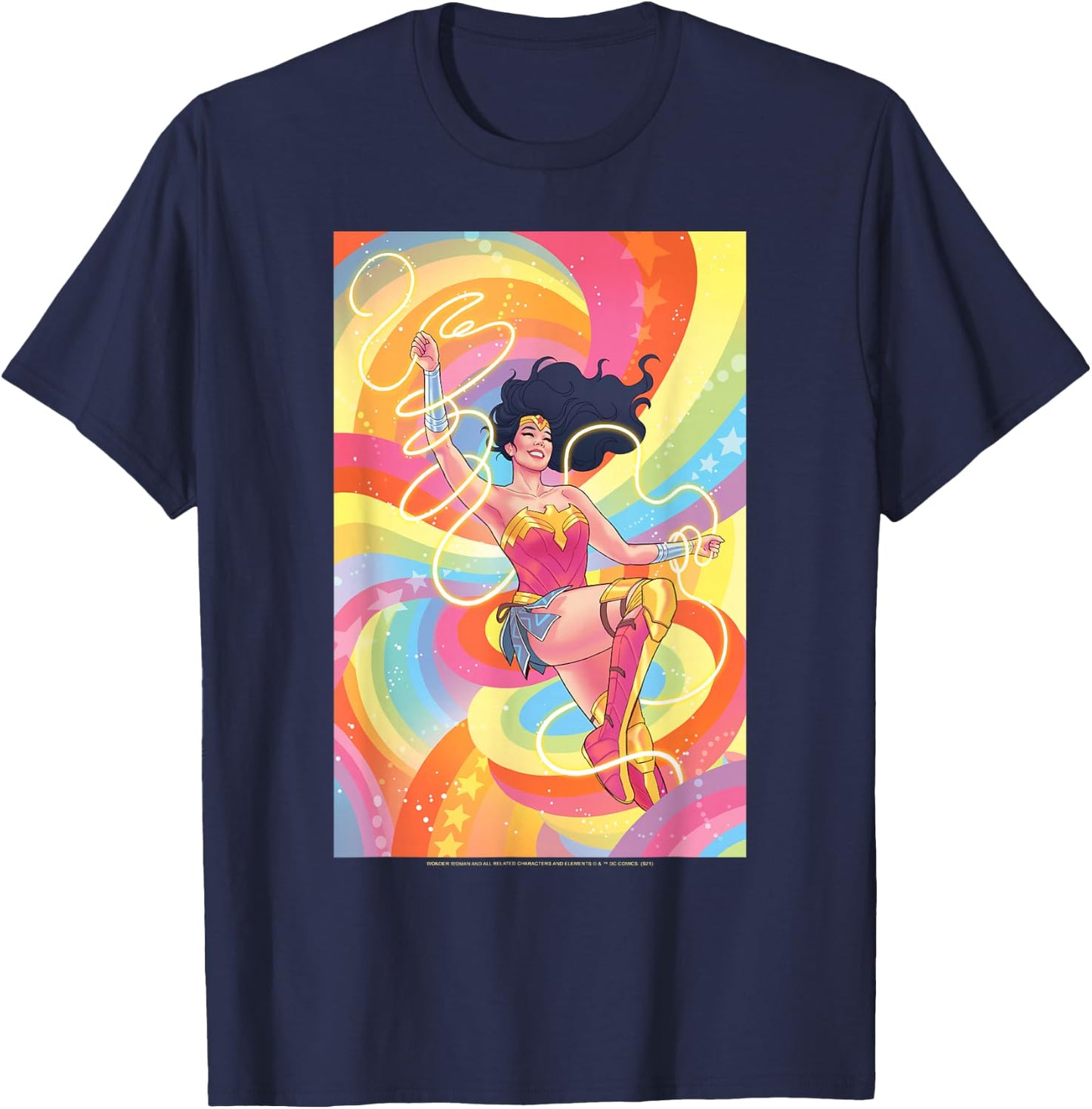 DC Comics Pride Wonder Woman Rainbow Retro T-Shirt - T-Shirt | Navy