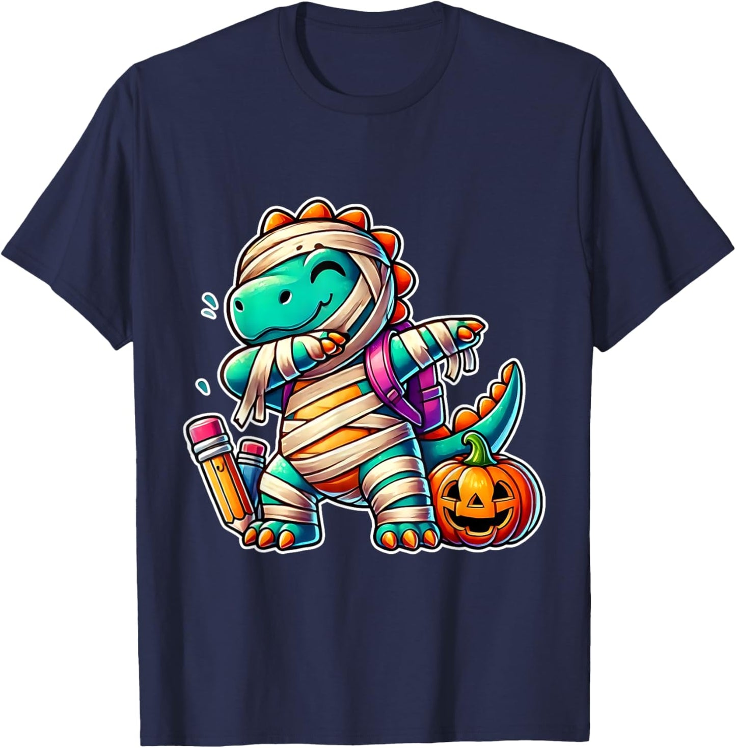 Funny Dab Mummy Dabbing Costumes Spooky Halloween Dinosaur T-Shirt - T-Shirt | Navy