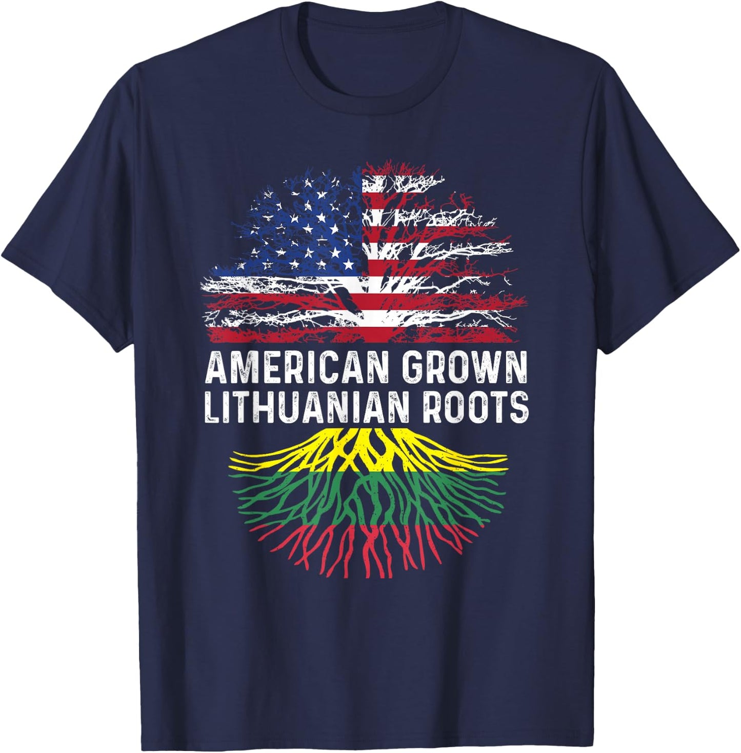 American Grown Lithuanian Roots Lithuania Flag Family Tree T-Shirt - T-Shirt | Navy