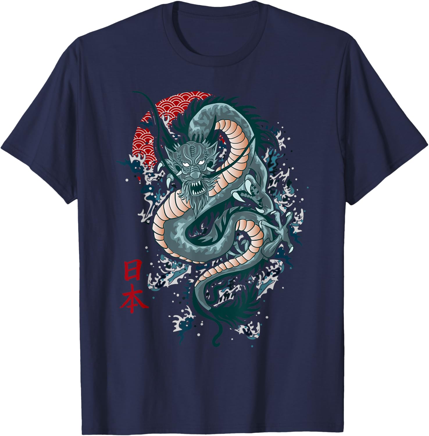 Traditional Japanese Art Dragon Shirt Japanese Shirt Dragon T-Shirt - T-Shirt | Navy