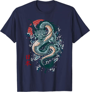 Traditional Japanese Art Dragon Shirt Japanese Shirt Dragon T-Shirt - T-Shirt | Navy