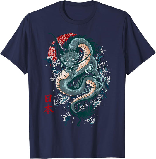 Traditional Japanese Art Dragon Shirt Japanese Shirt Dragon T-Shirt - T-Shirt | Navy