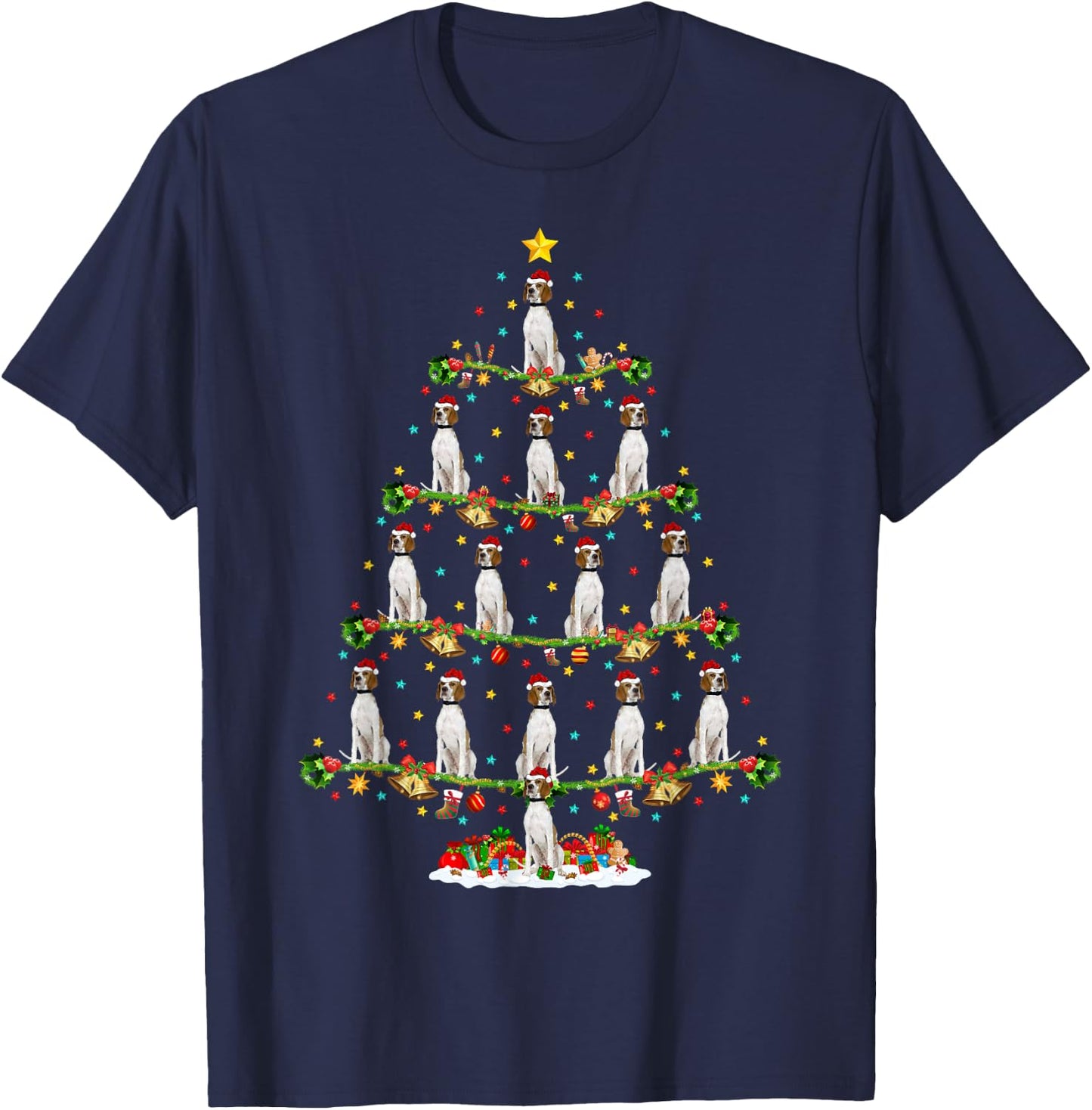 Xmas Tree Lighting Santa English Pointer Dog Christmas T-Shirt - T-Shirt | Navy