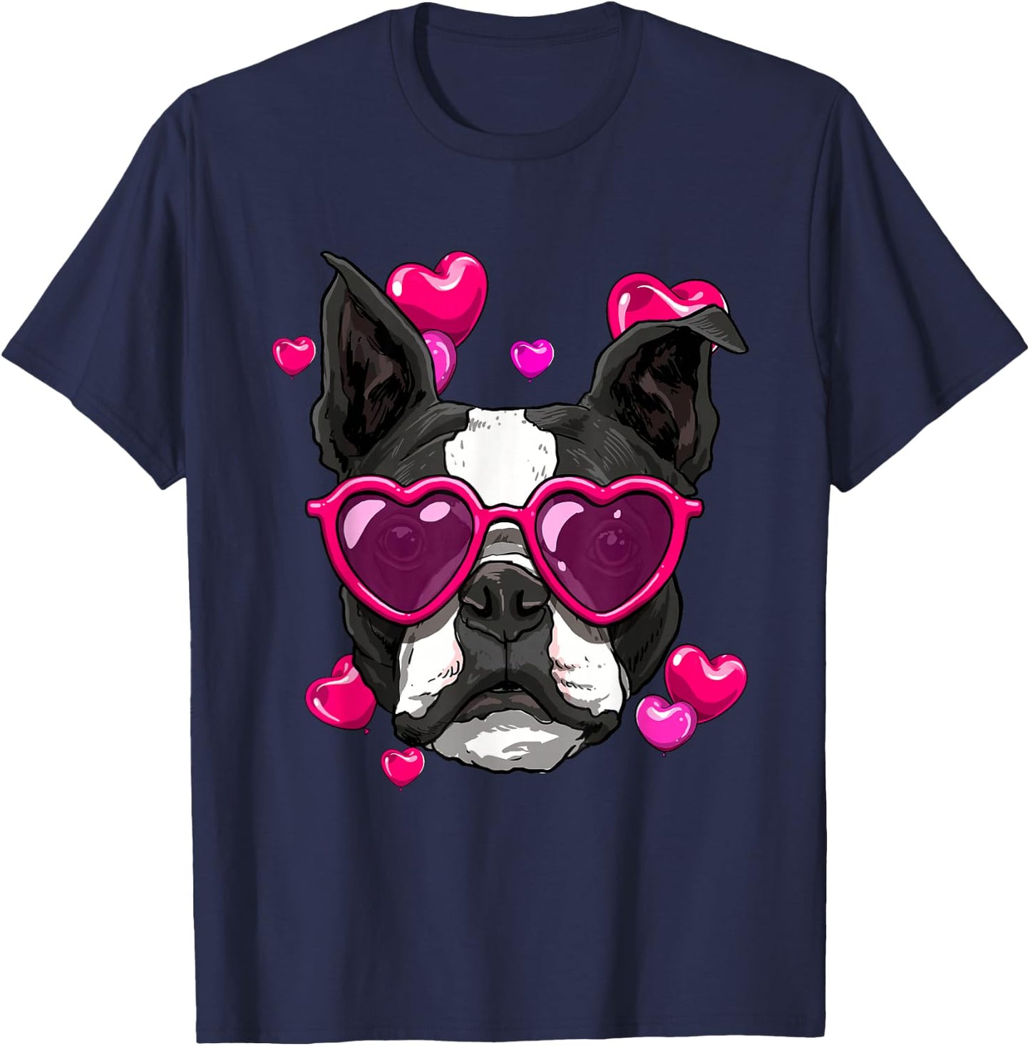 Boston Terrier Valentines Day Shirt Heart Dog Lover T-Shirt - T-Shirt | Navy