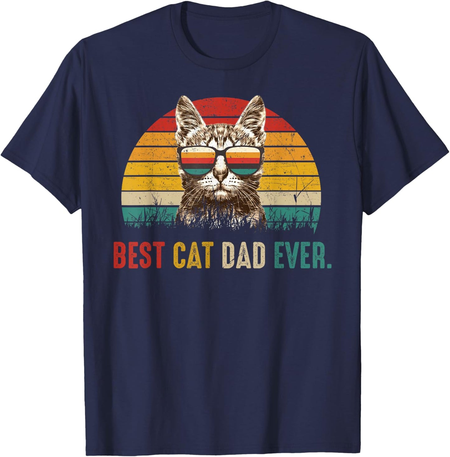 Best Cat Dad Ever Funny Fathers Day Vintage Cat Daddy T-Shirt - T-Shirt | Navy