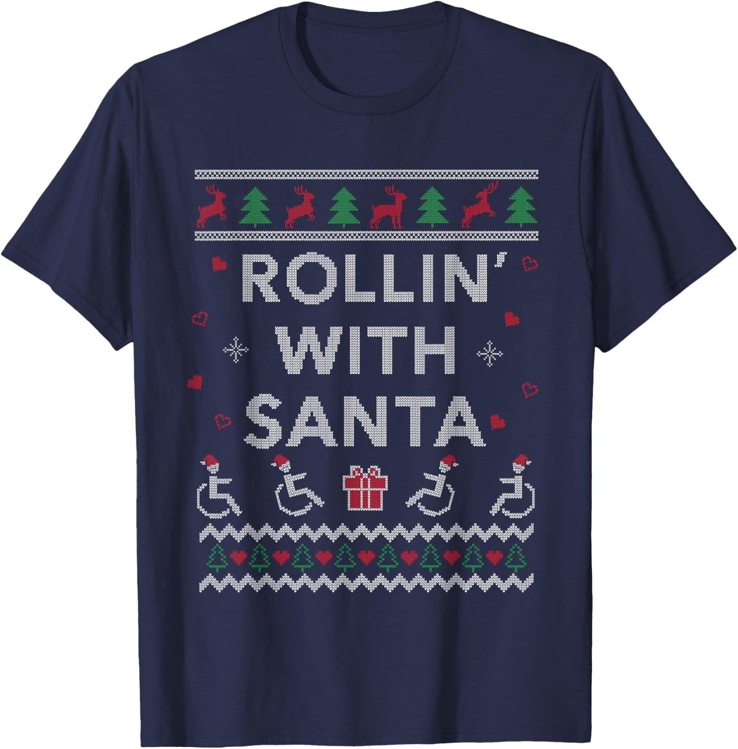 Handicap Wheelchair Design Funny Ugly Christmas T-Shirt - T-Shirt | Navy