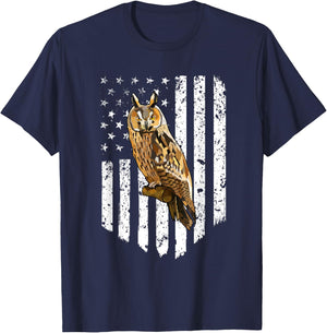 White American Flag Long-eared Owl Bird 4th Of July Men T-Shirt - T-Shirt | Navy