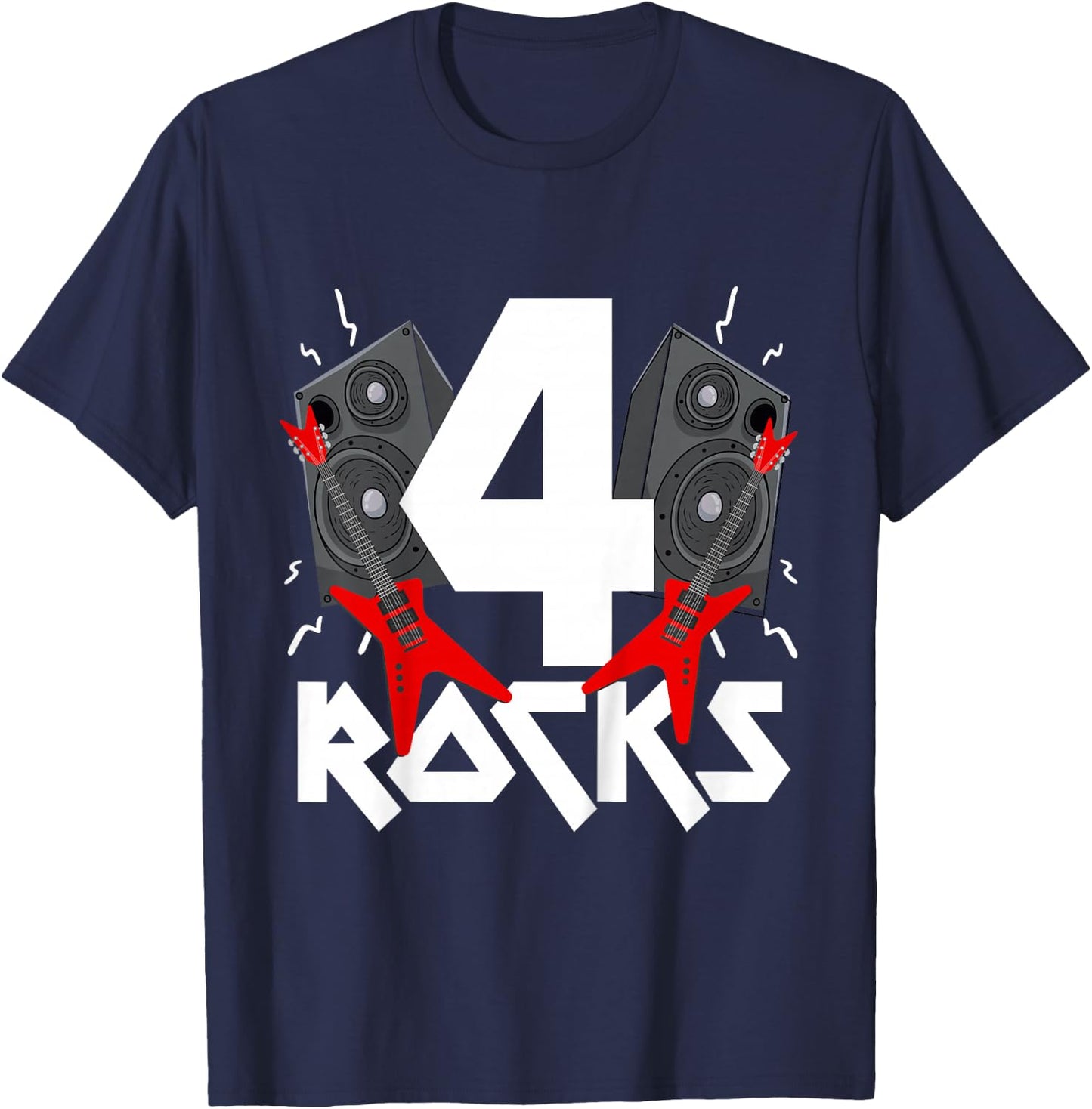 4 Rocks Birthday Party 4 Year Old Rock N Roll Star 4th Gift T-Shirt - T-Shirt | Navy