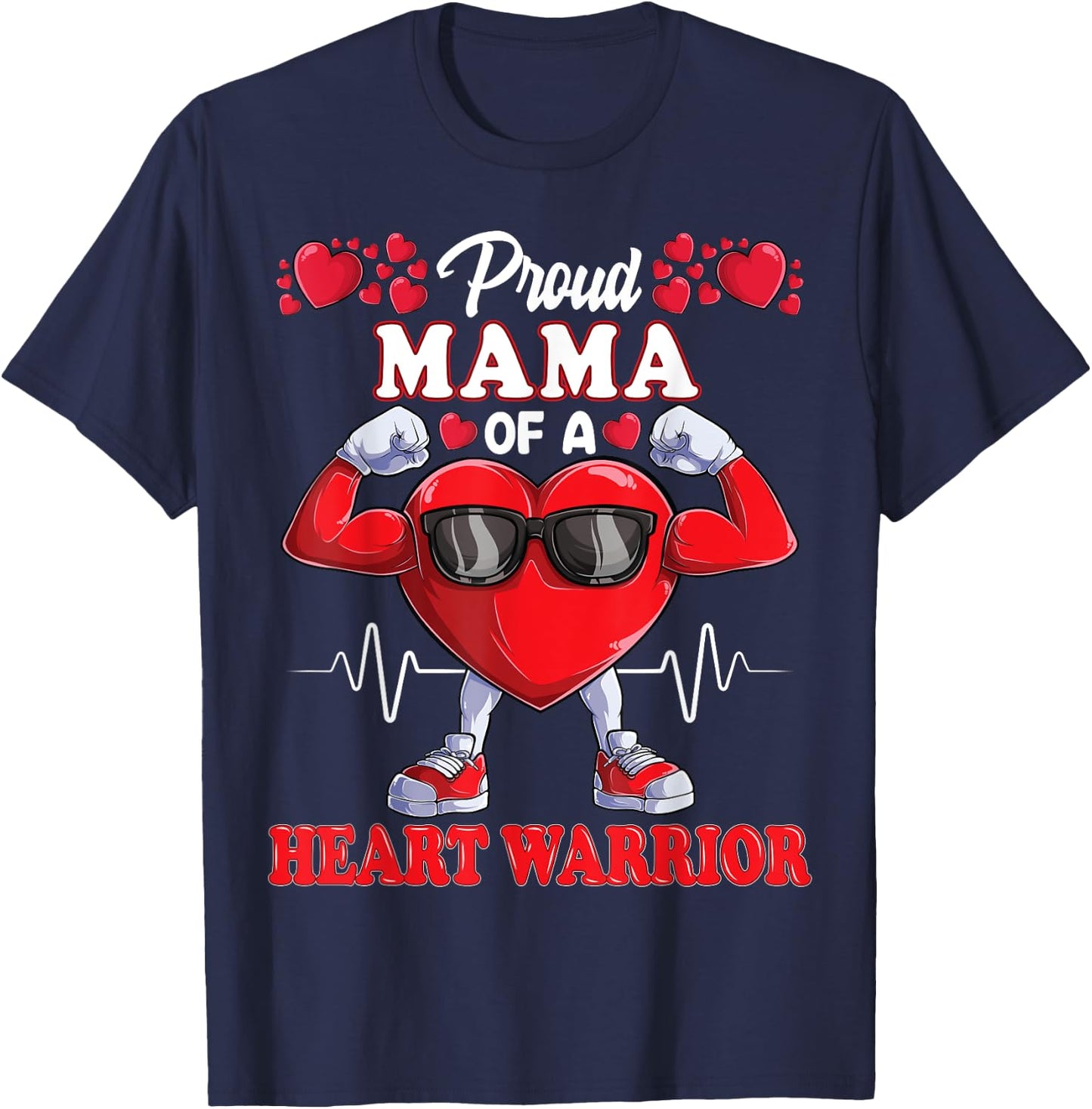 Proud Mama of a Heart Warrior CHD Awareness T-Shirt - T-Shirt | Navy