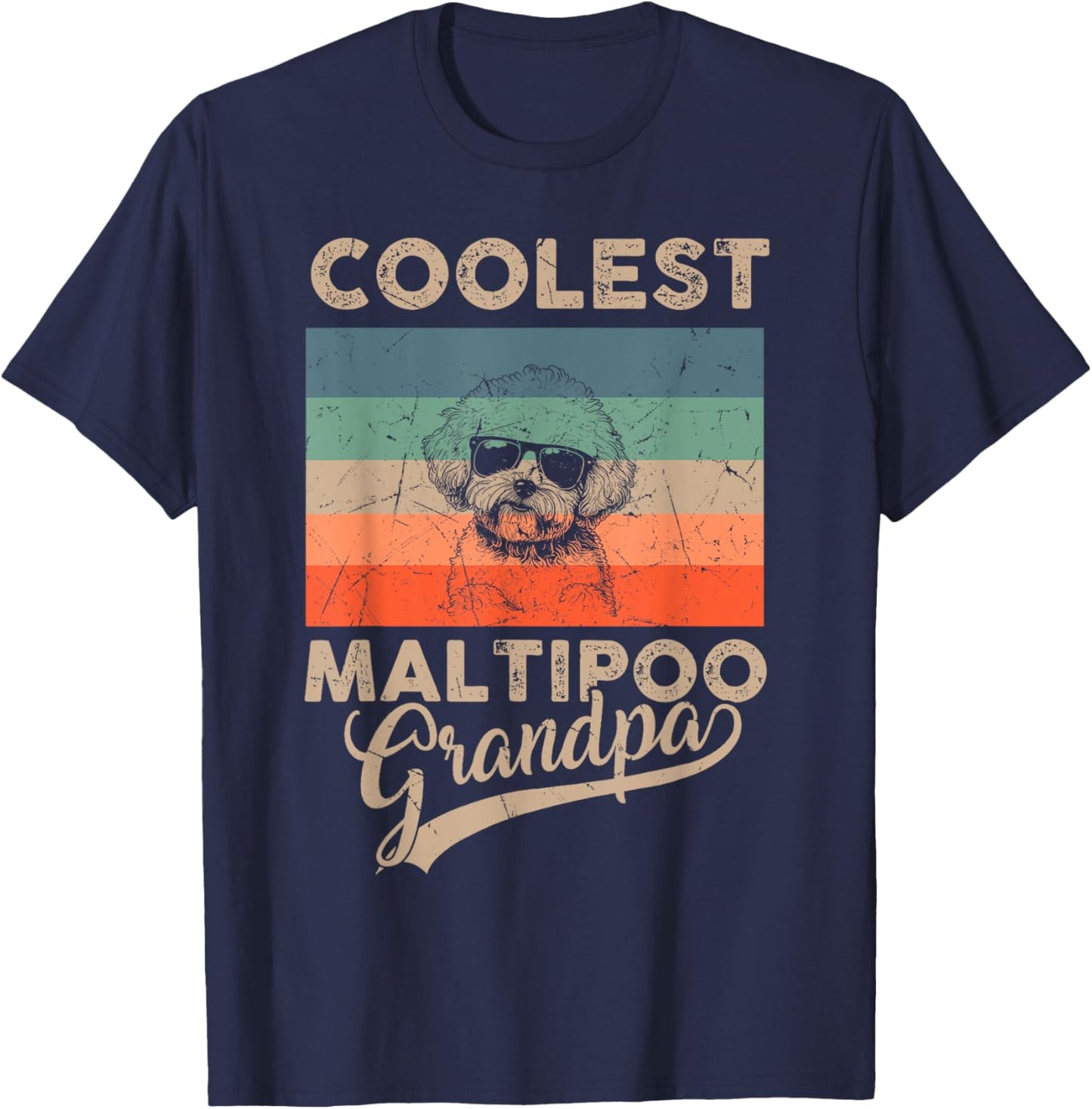 Coolest Maltipoo Grandpa Gifts Dad Funny Dog Grandpa Retro Men Women Kids T-Shirt - T-Shirt | Navy